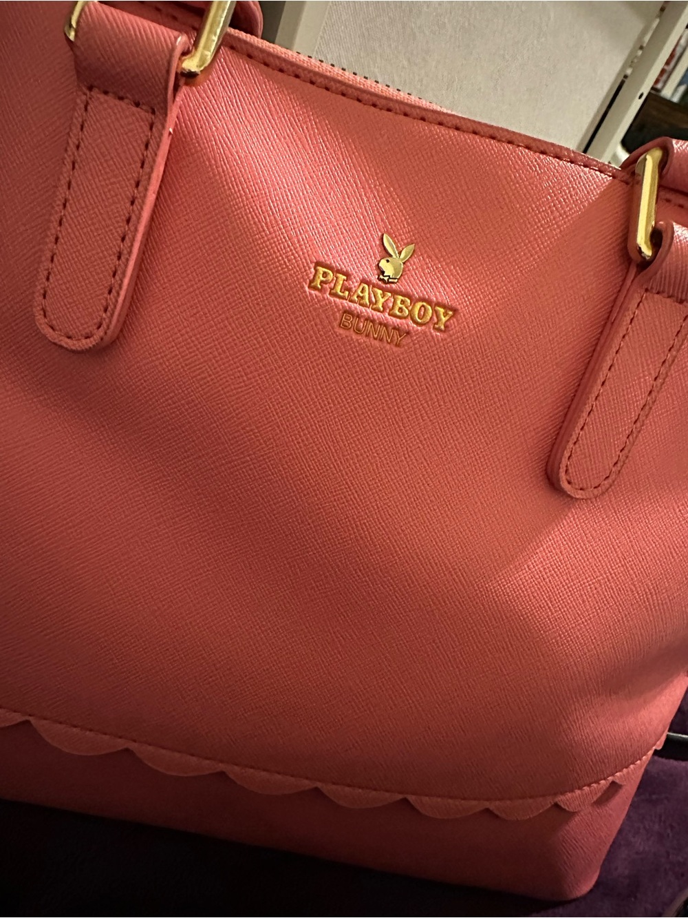 PLAYBOY Coral Pink Tote with Gold Logo